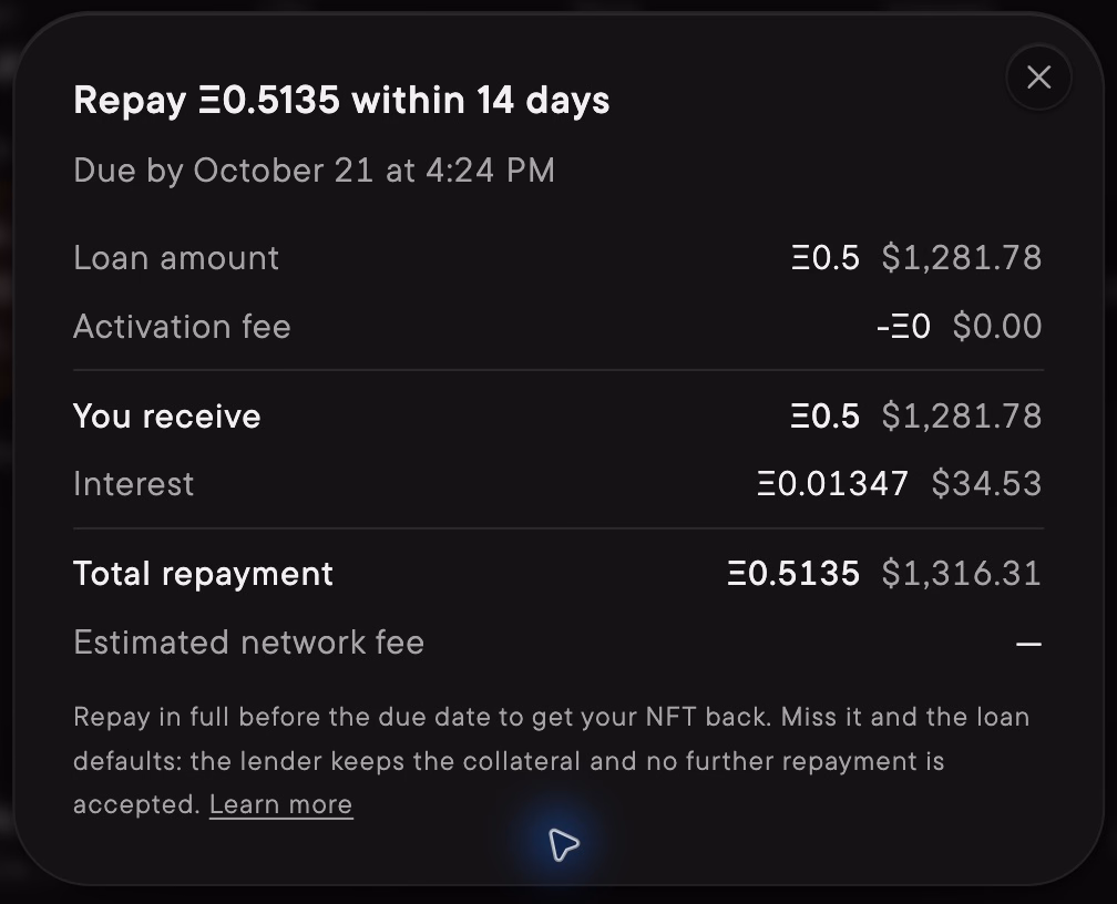Review your principal, interest, and total repayment.
