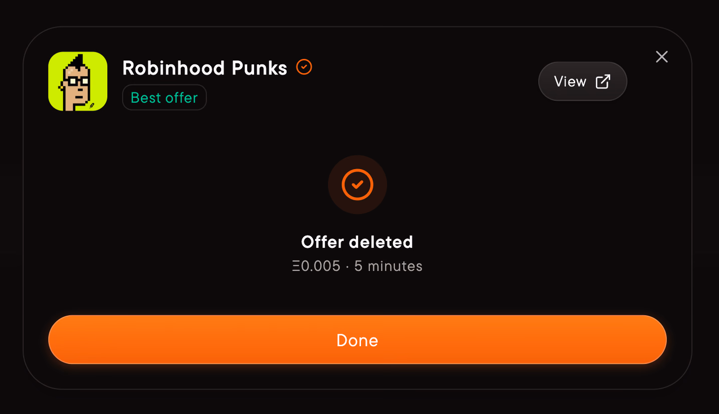Offer deleted confirms the cancellation.