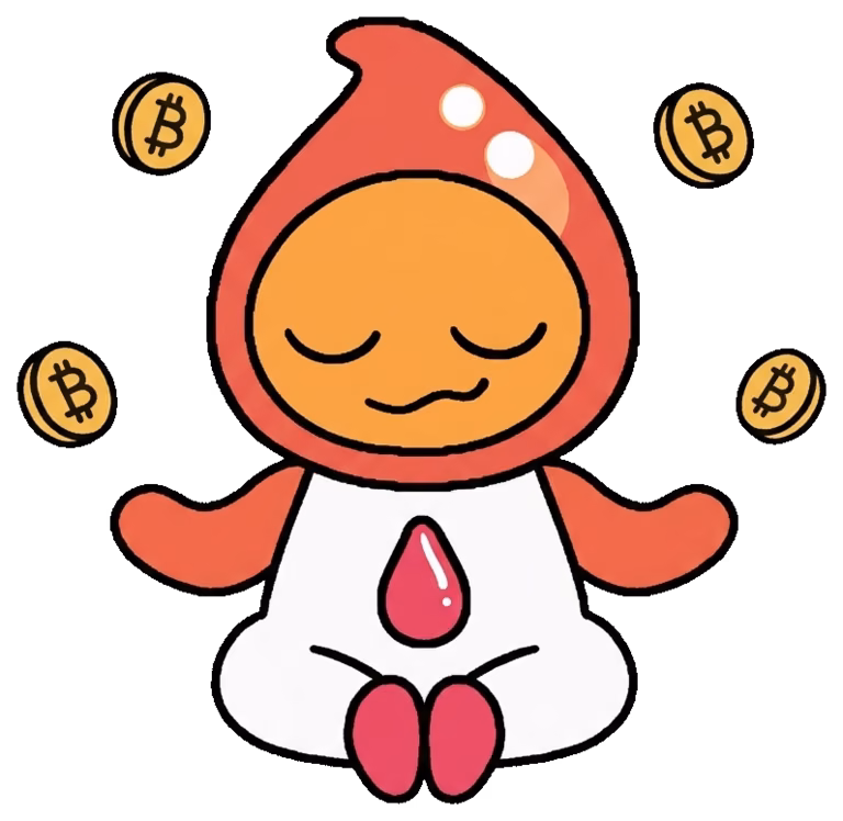 Quid meditating calmly while coins float around